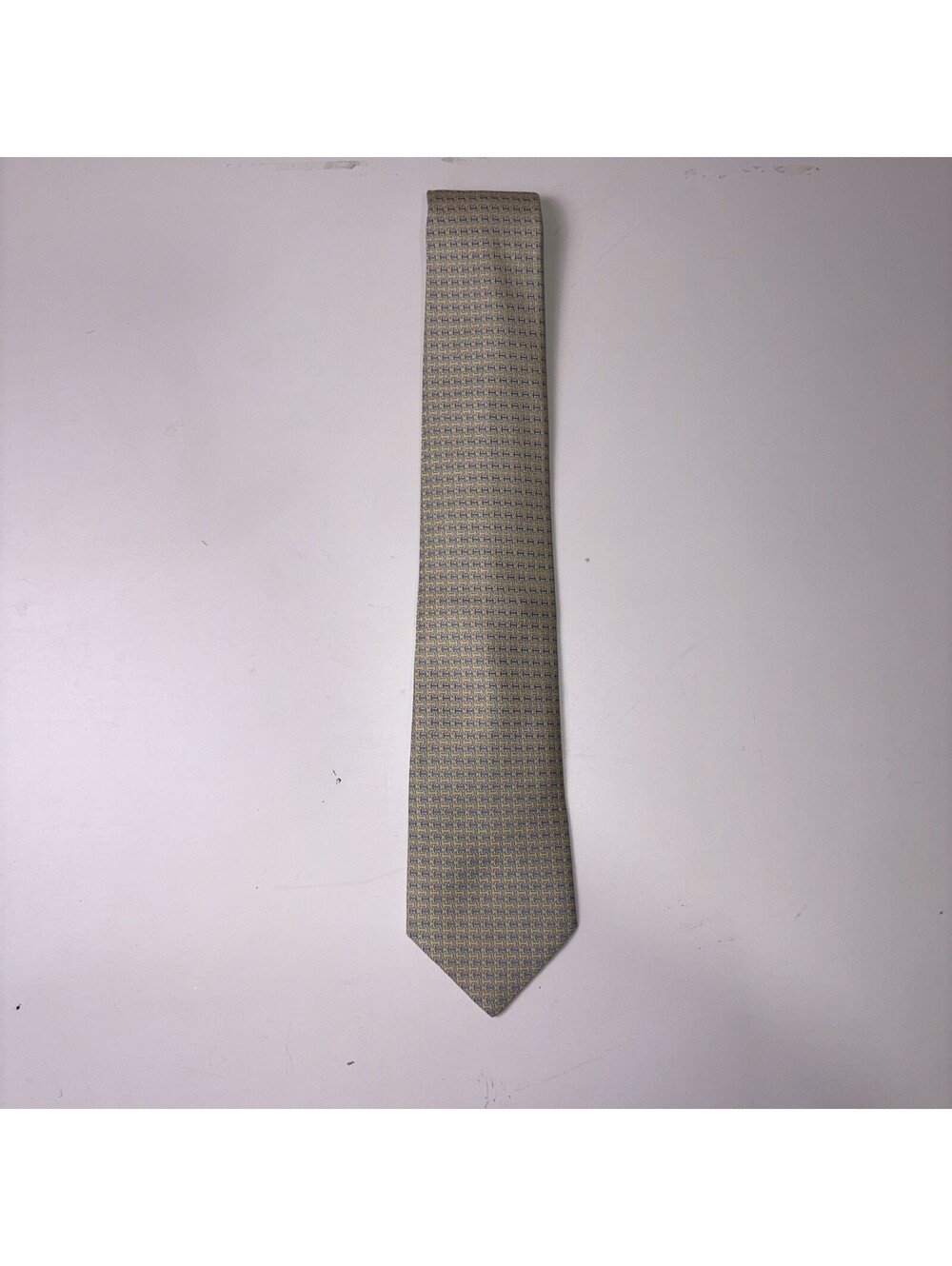 Hermès Paris Men’s Silk Tie Yellow Blue Geometric H Pattern Designer Necktie